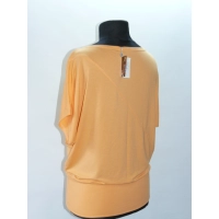 Bluzka kimono z krótkim rękawkiem i dekoltem łódka - morelowa